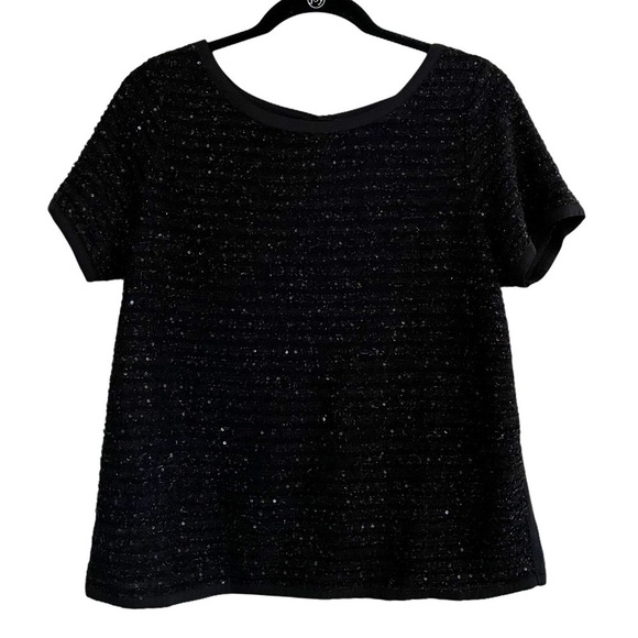 LOFT Black Shimmer Stripe Top | M - Picture 7 of 7